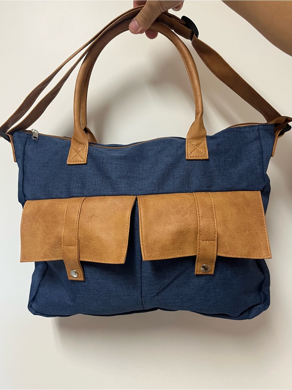 Women's Denim Color Blue & Brown Shoulder Canvas Bag